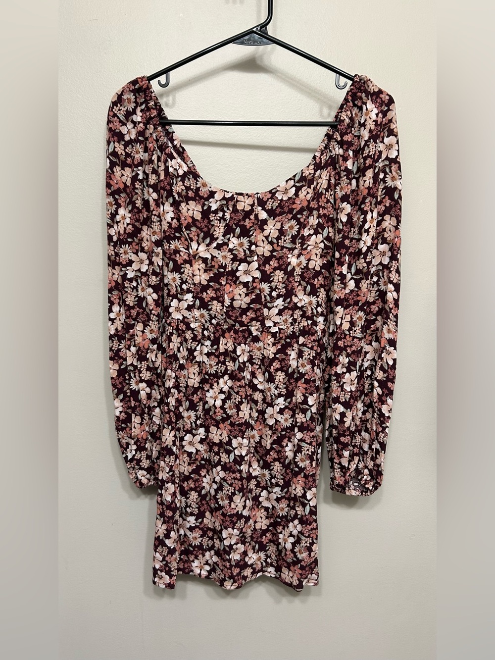 Altar'd State Burgundy Floral Long Sleeve Mini Dress NWT Size XS